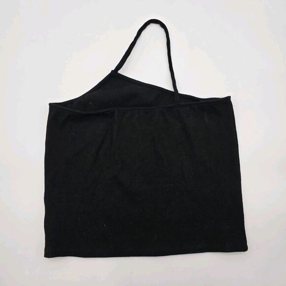 By Anthropologie Top Womens Medium Black Tank Ribbed Cropped One Shoulder - Picture 5 of 10